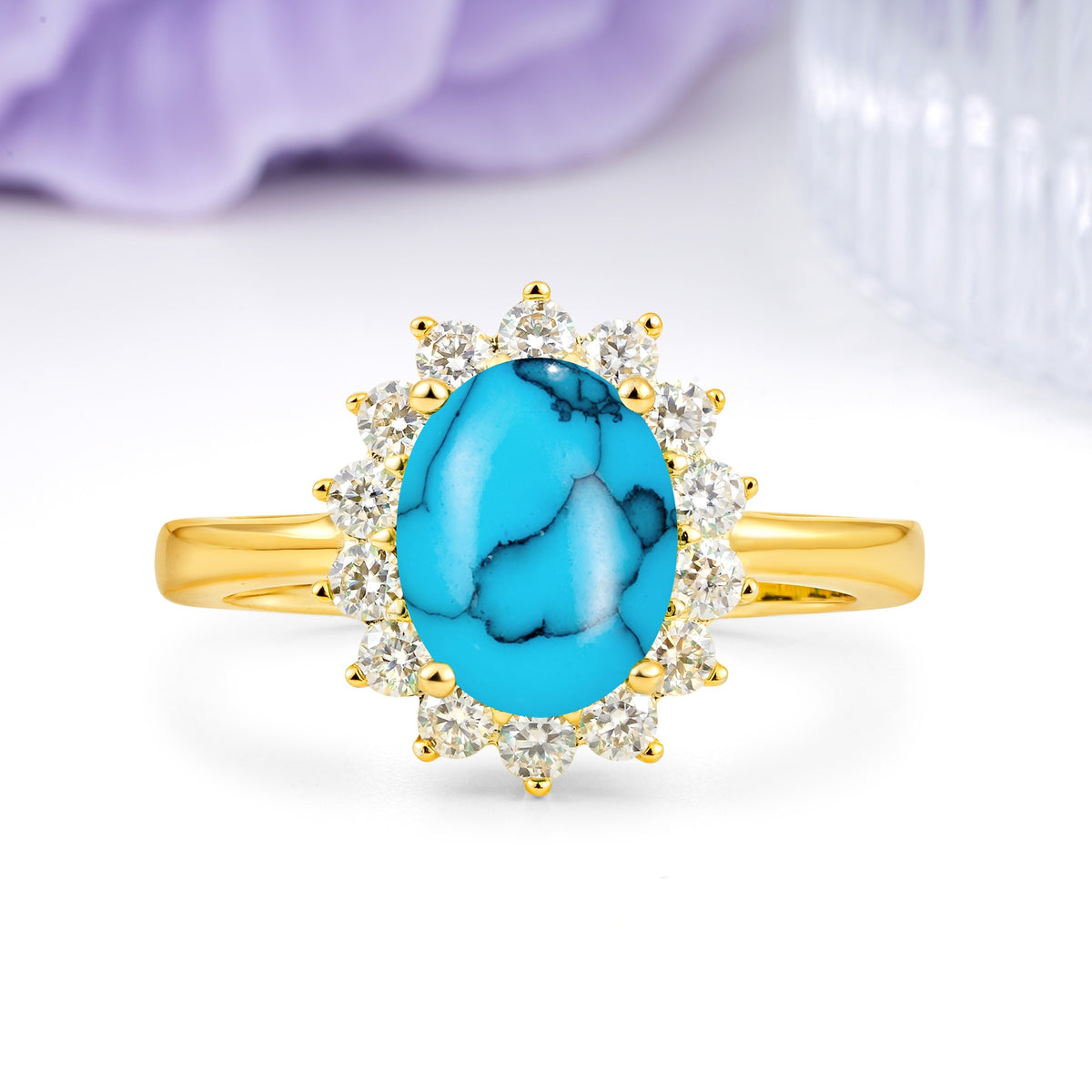 Luxury Classic 4-Prong Oval Cut Turquoise Engagement Ring - Additional view