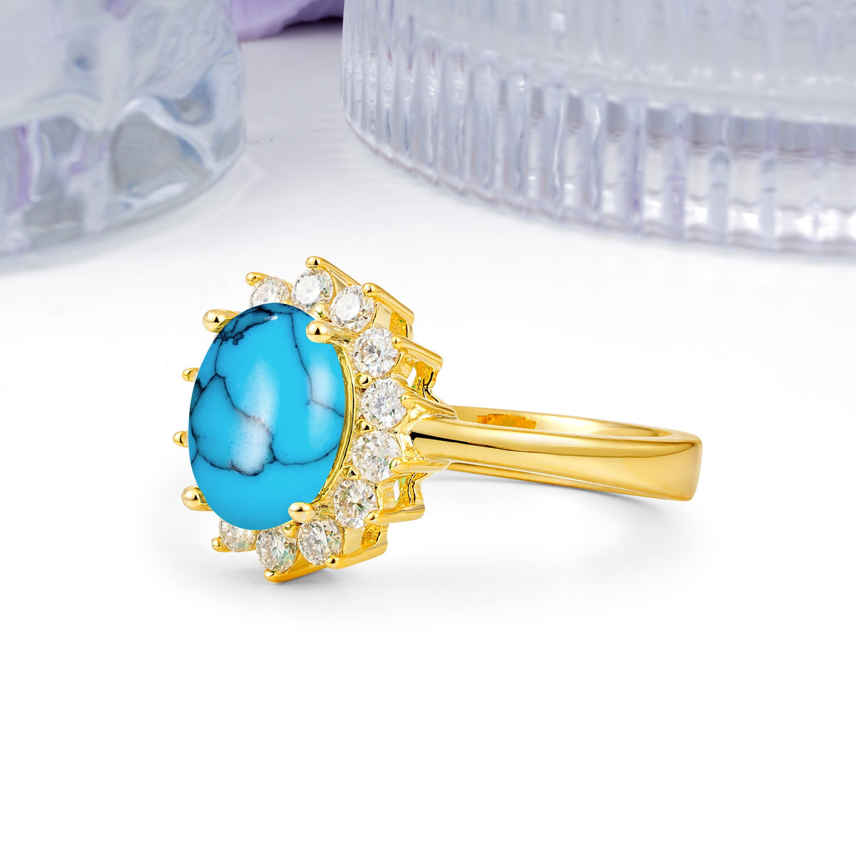 Luxury Classic 4-Prong Oval Cut Turquoise Engagement Ring - Additional view