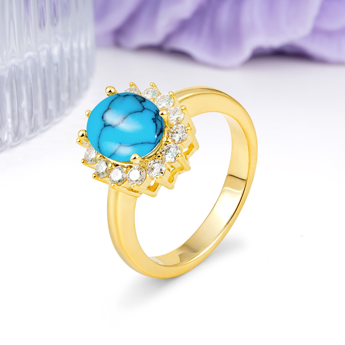 Luxury Classic 4-Prong Oval Cut Turquoise Engagement Ring - Additional view