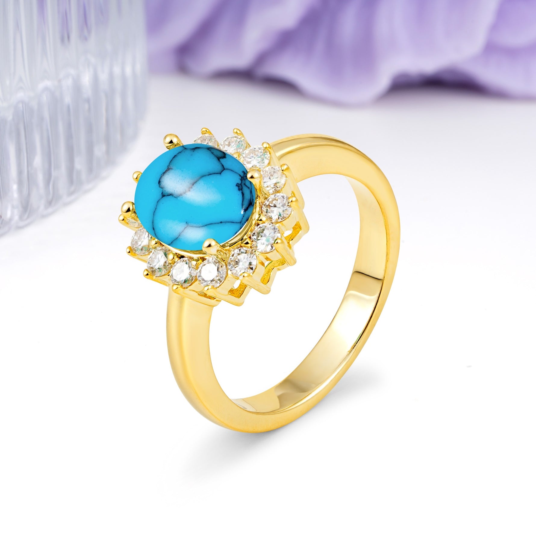 Luxury Classic 4-Prong Oval Cut Turquoise Engagement Ring - Additional view