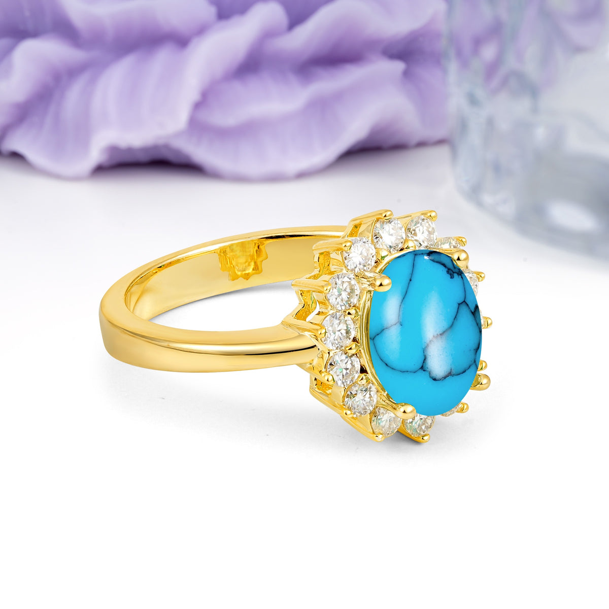 Luxury Classic 4-Prong Oval Cut Turquoise Engagement Ring - Additional view