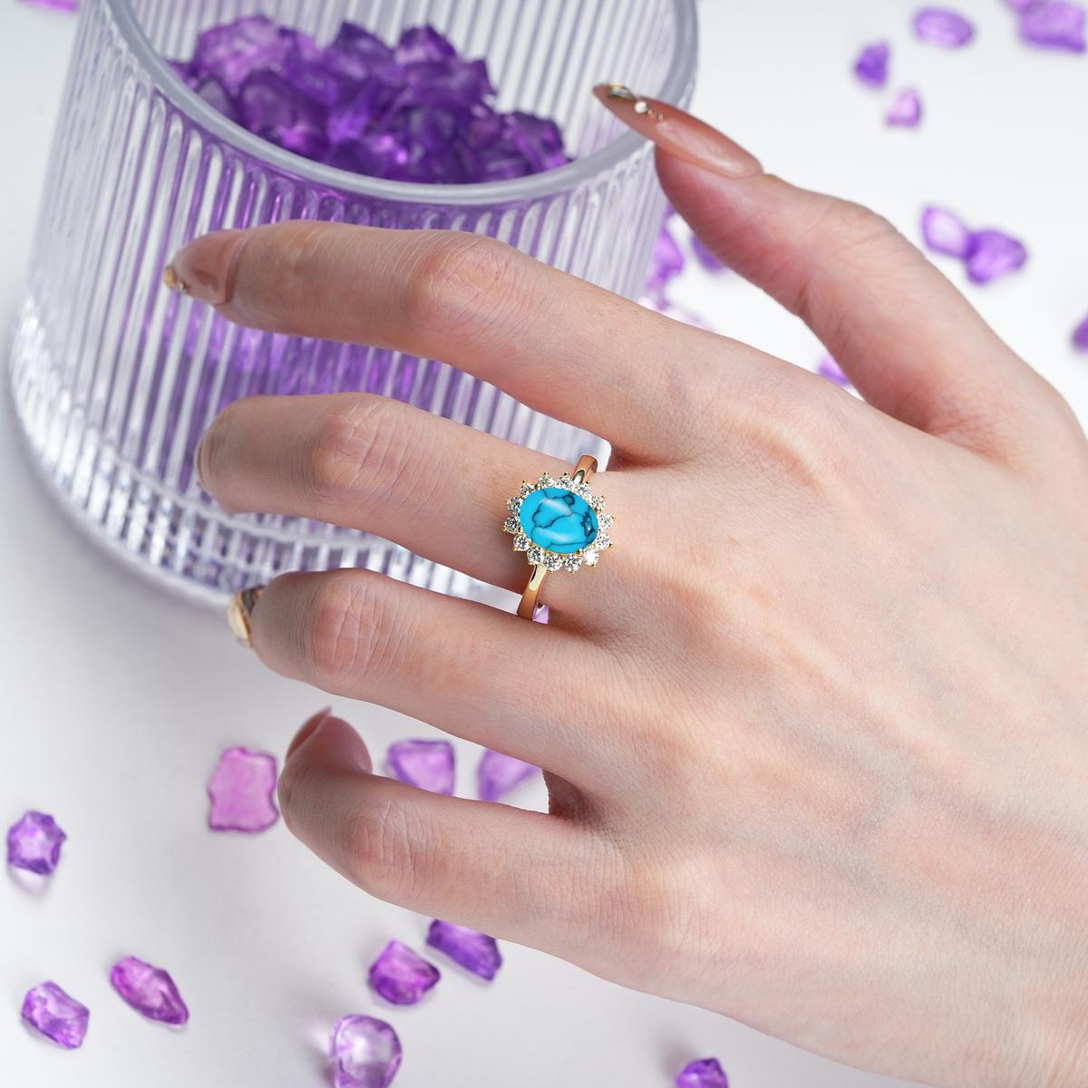 Luxury Classic 4-Prong Oval Cut Turquoise Engagement Ring
