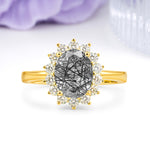 Luxury Classic 4-Prong Oval Cut Black Rutilated Quartz Engagement Ring - Additional view