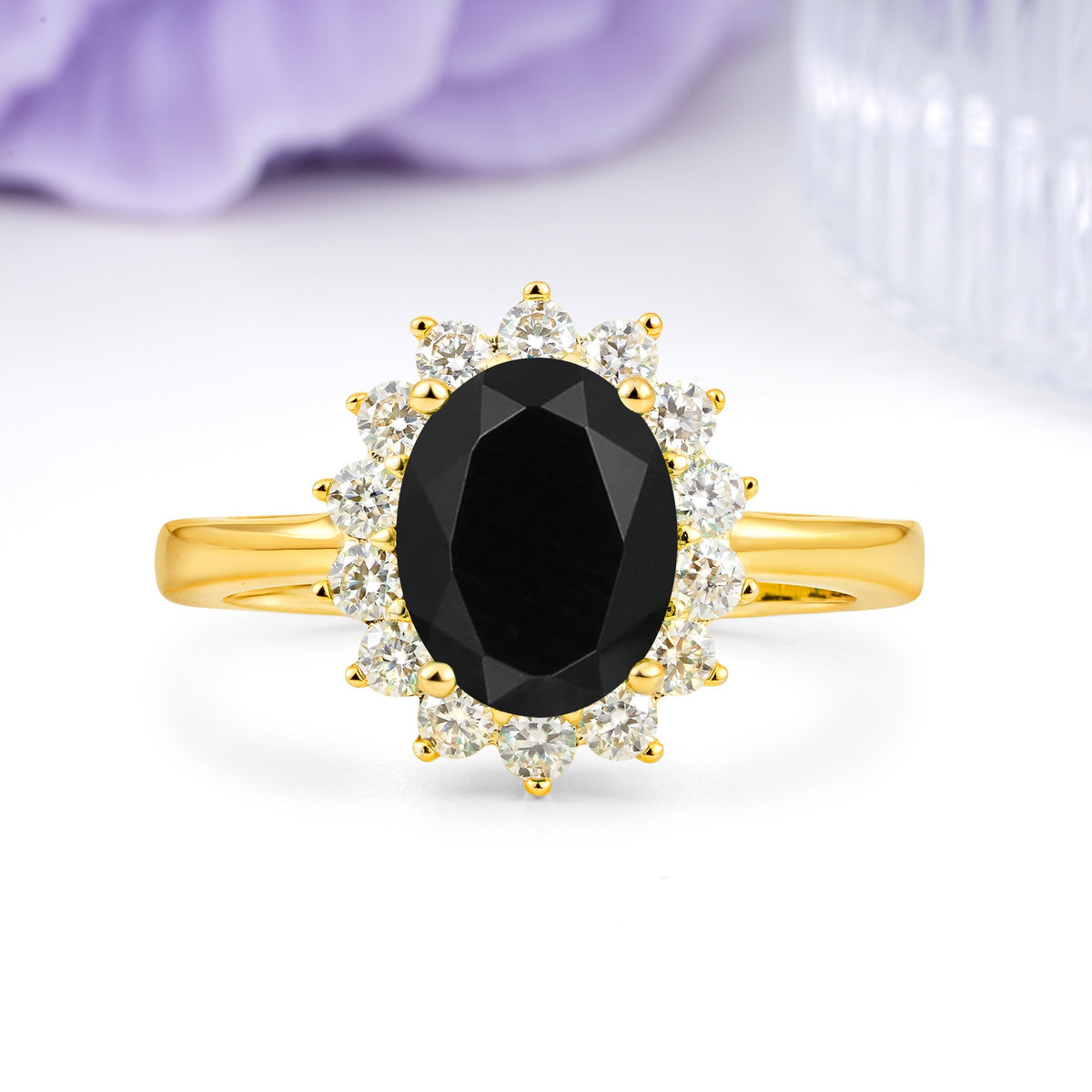 Luxury Classic 4-Prong Oval Cut Black Onyx Engagement Ring - Additional view