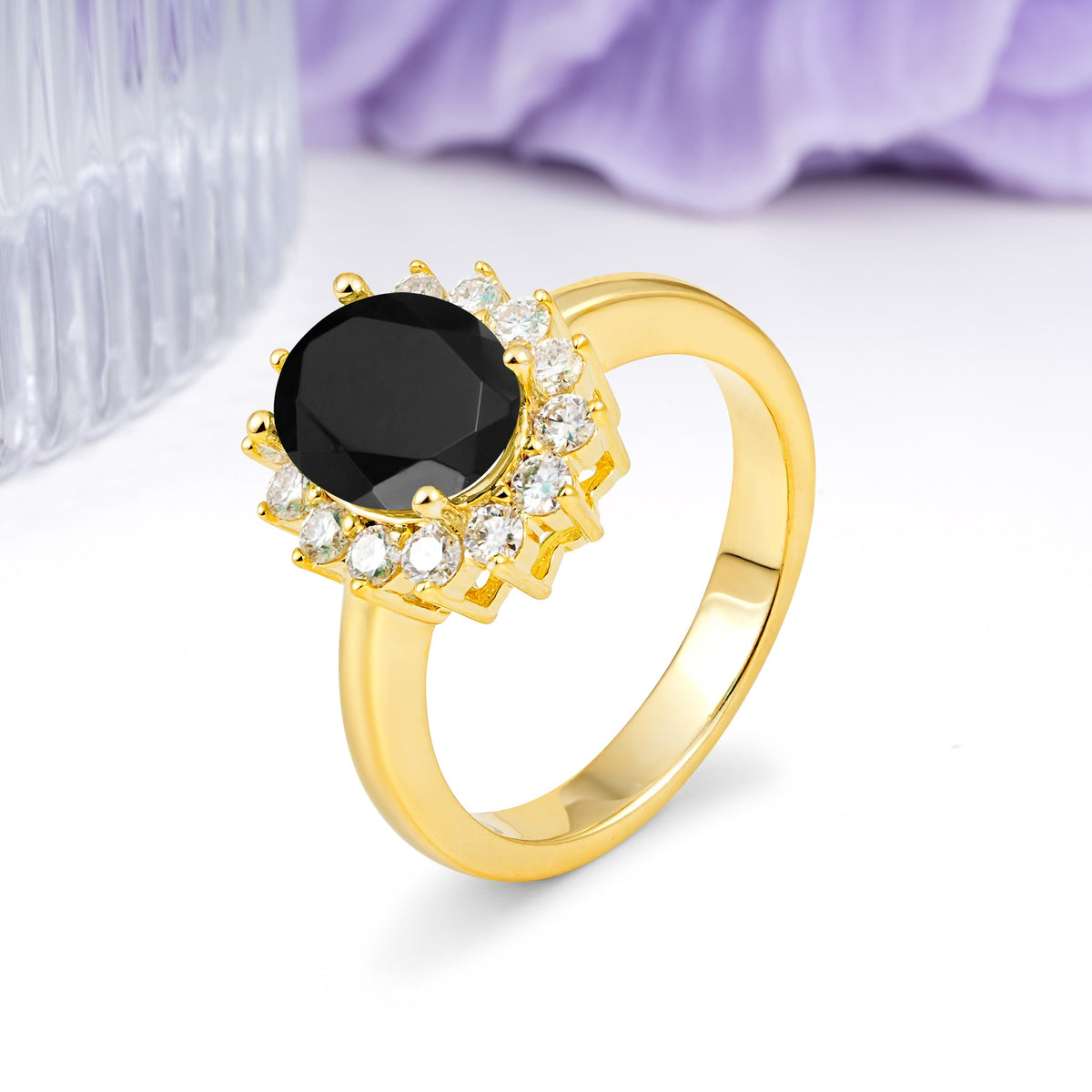 Luxury Classic 4-Prong Oval Cut Black Onyx Engagement Ring - Additional view