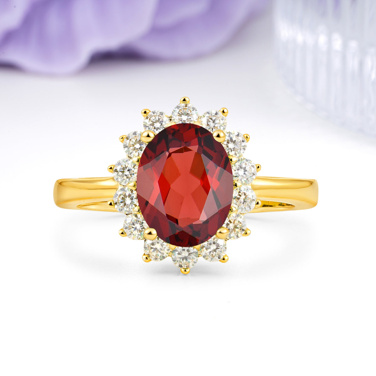 Luxury Classic 4-Prong Oval Cut Garnet Engagement Ring - Additional view