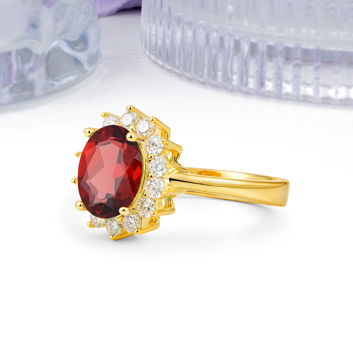 Luxury Classic 4-Prong Oval Cut Garnet Engagement Ring - Additional view