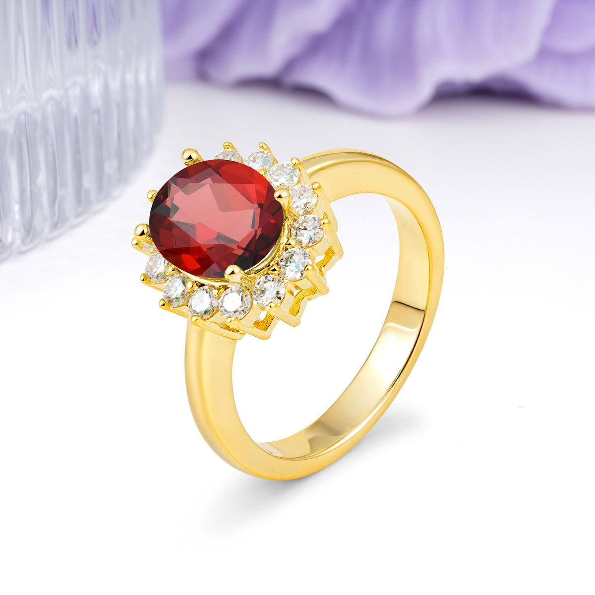 Luxury Classic 4-Prong Oval Cut Garnet Engagement Ring - Additional view