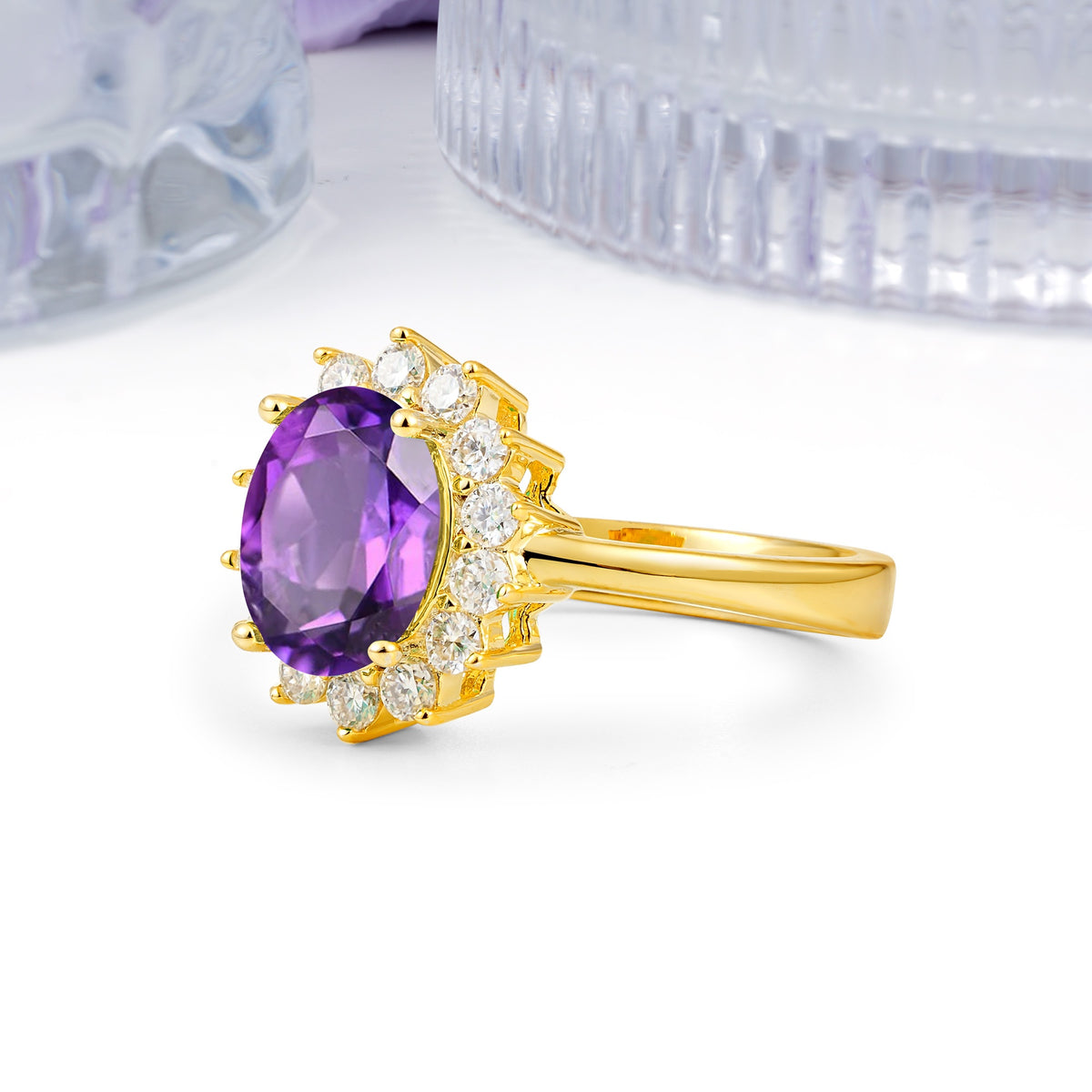Luxury Classic 4-Prong Oval Cut Amethyst Engagement Ring - Additional view