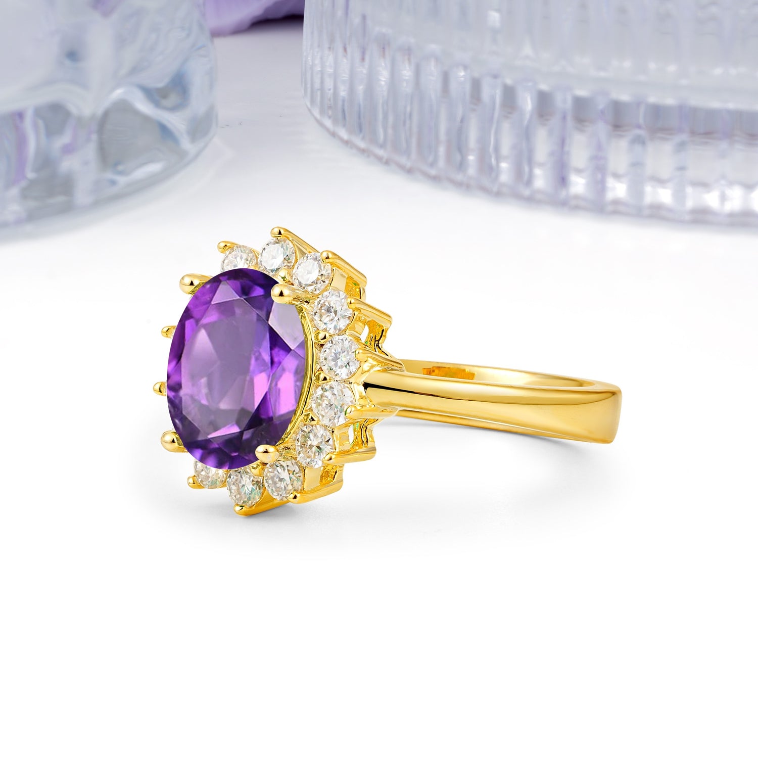 Luxury Classic 4-Prong Oval Cut Amethyst Engagement Ring - Additional view