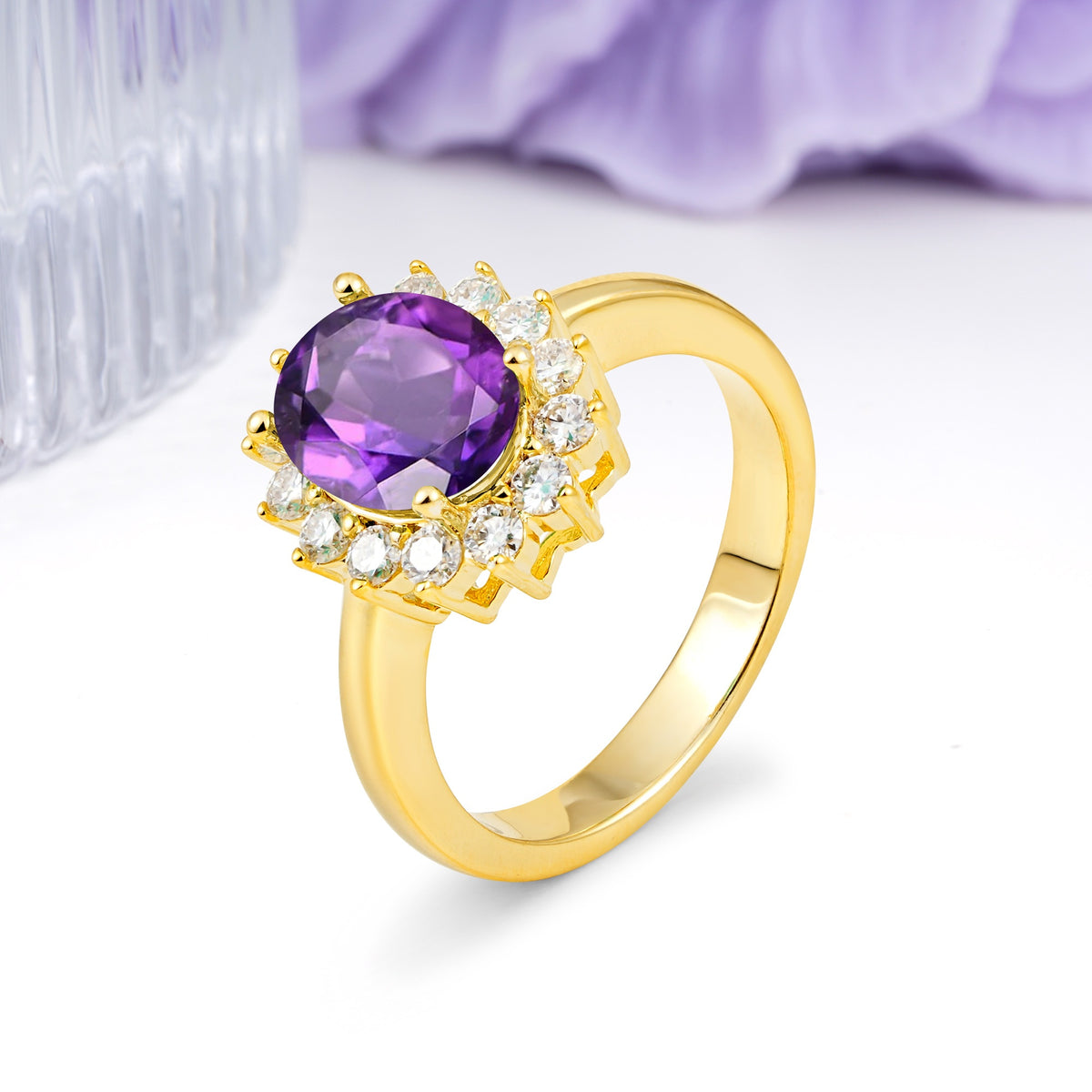 Luxury Classic 4-Prong Oval Cut Amethyst Engagement Ring - Additional view
