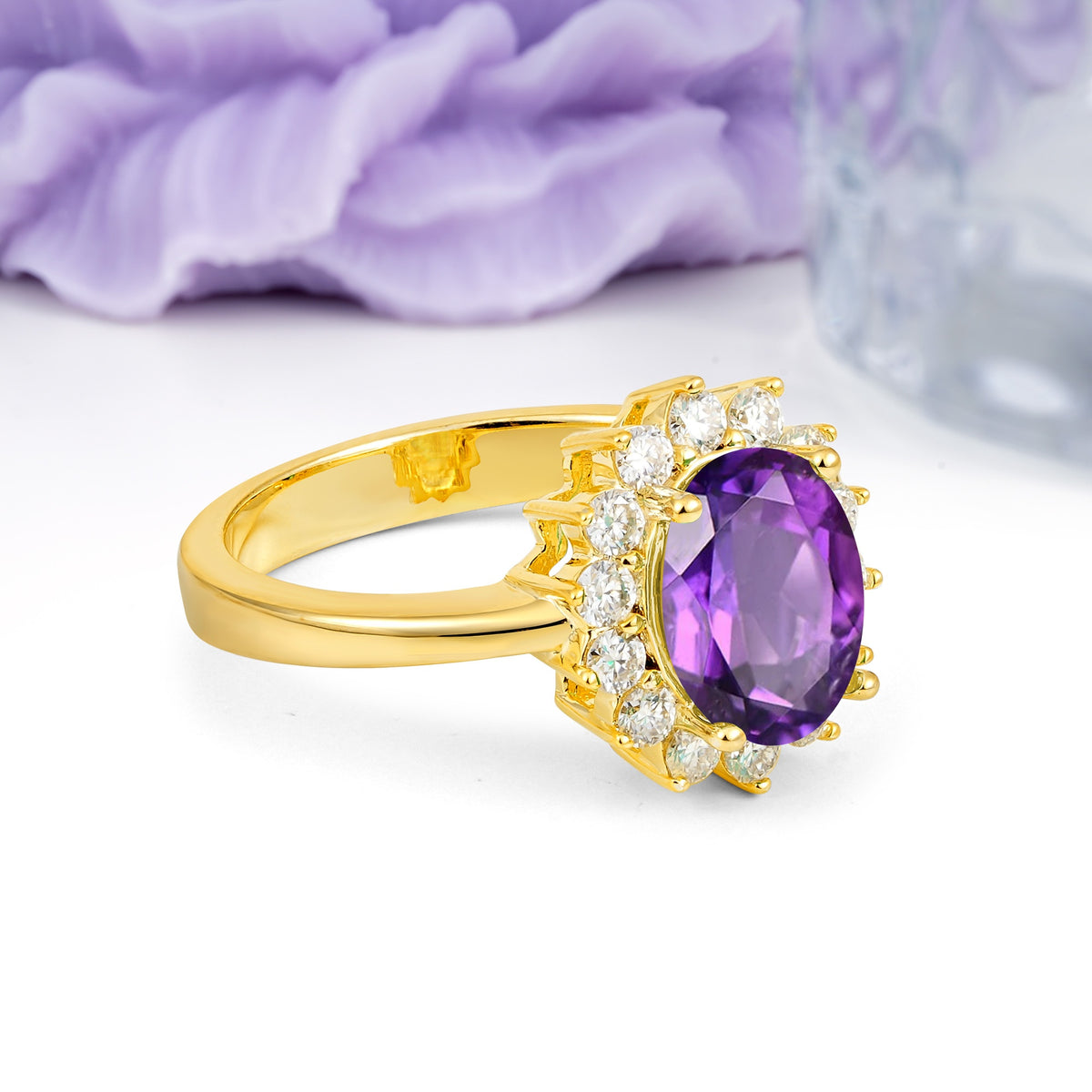 Luxury Classic 4-Prong Oval Cut Amethyst Engagement Ring - Additional view
