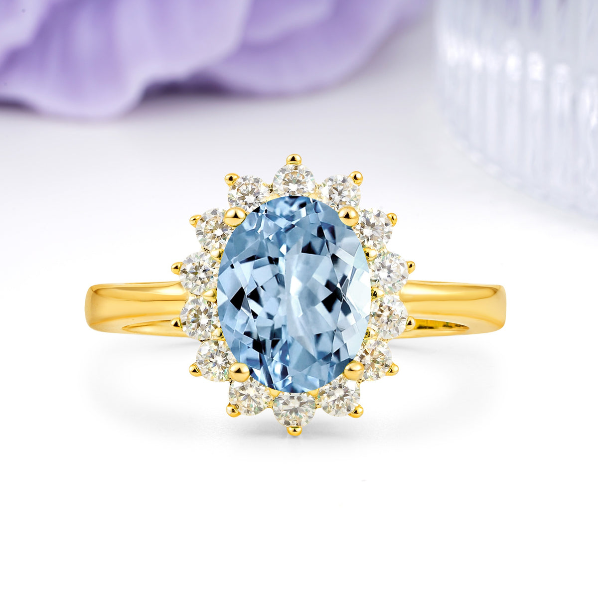 Luxury Classic 4-Prong Oval Cut Aquamarine Engagement Ring - Additional view