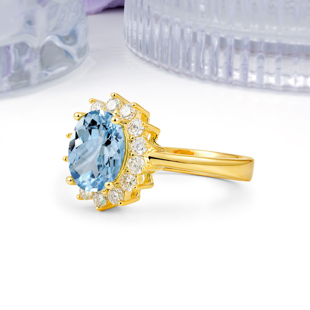Luxury Classic 4-Prong Oval Cut Aquamarine Engagement Ring - Additional view