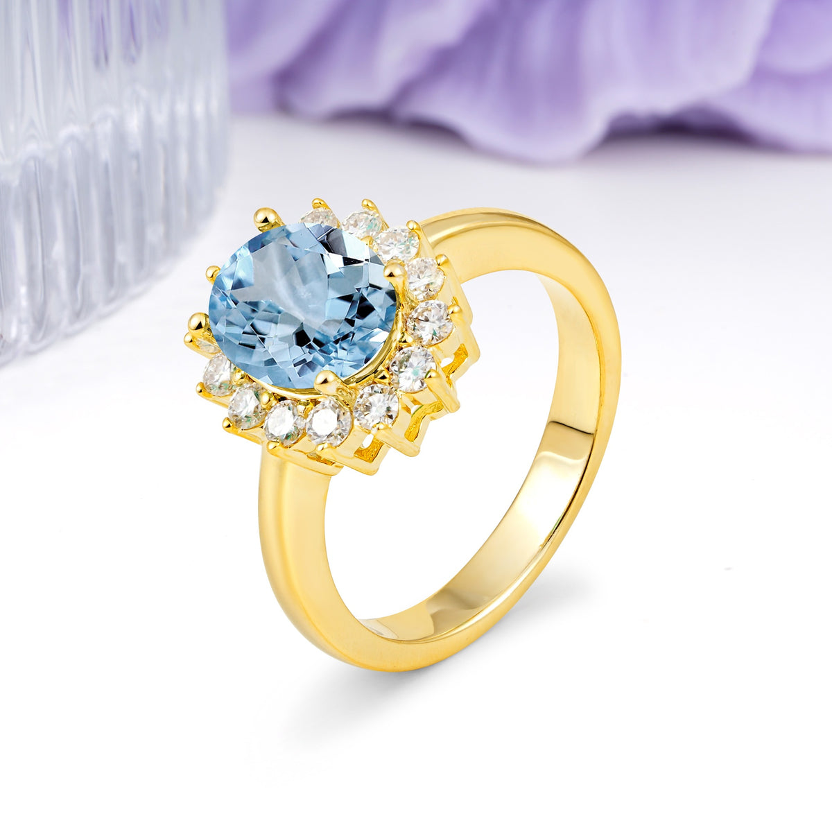 Luxury Classic 4-Prong Oval Cut Aquamarine Engagement Ring - Additional view