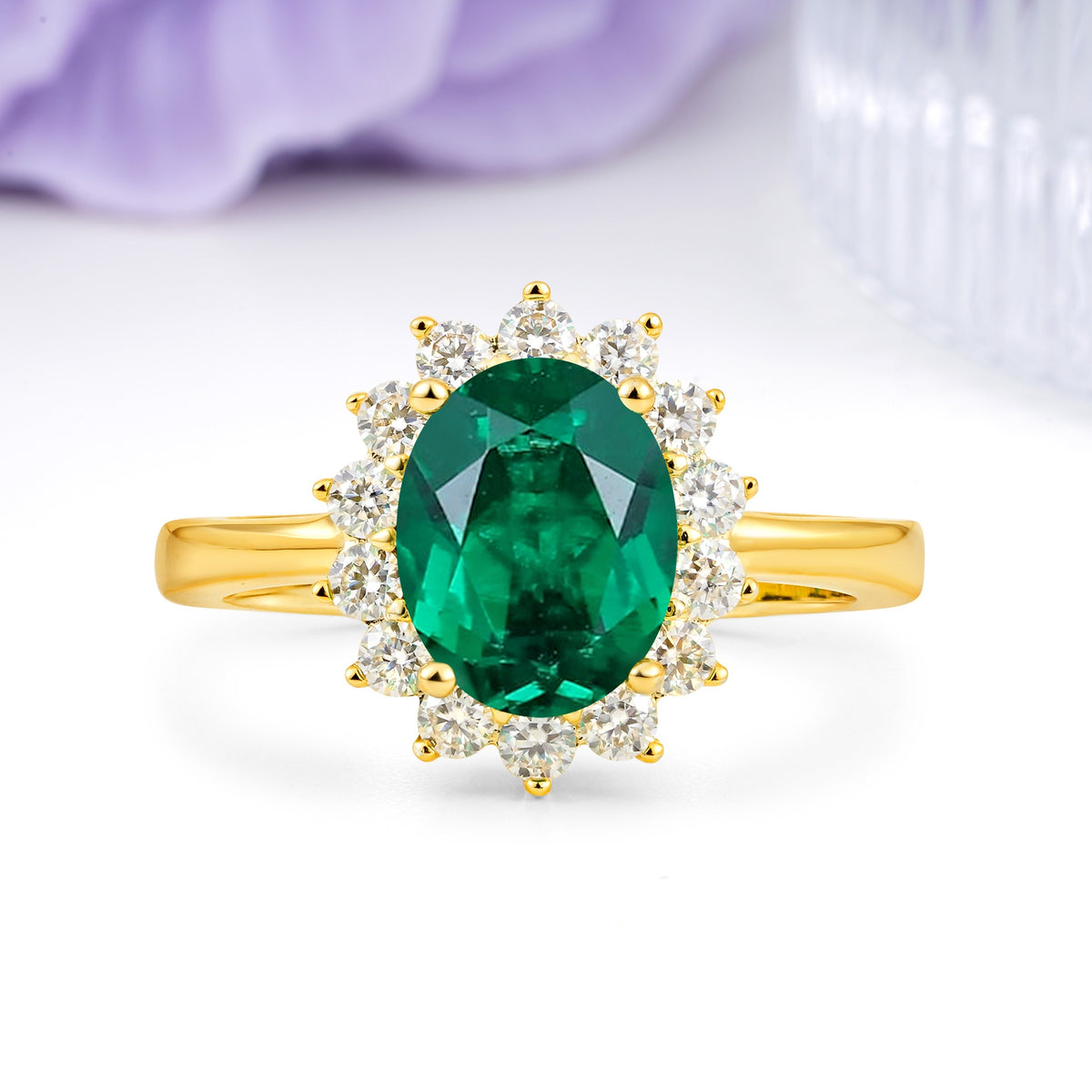 Luxury Classic 4-Prong Oval Cut Emerald Engagement Ring - Additional view
