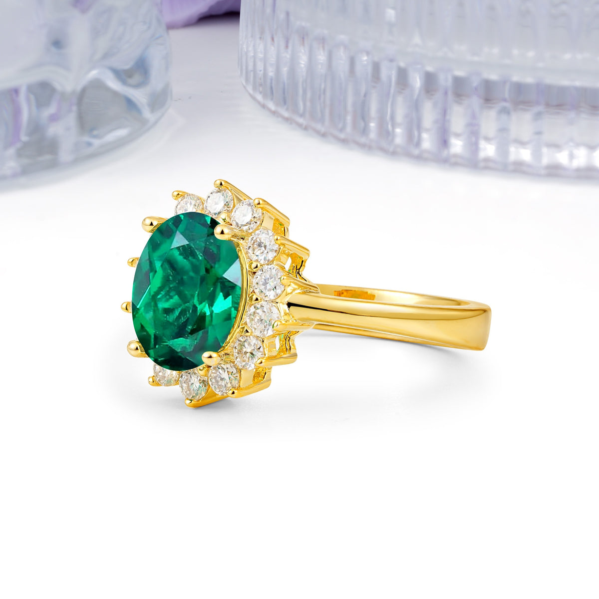 Luxury Classic 4-Prong Oval Cut Emerald Engagement Ring - Additional view