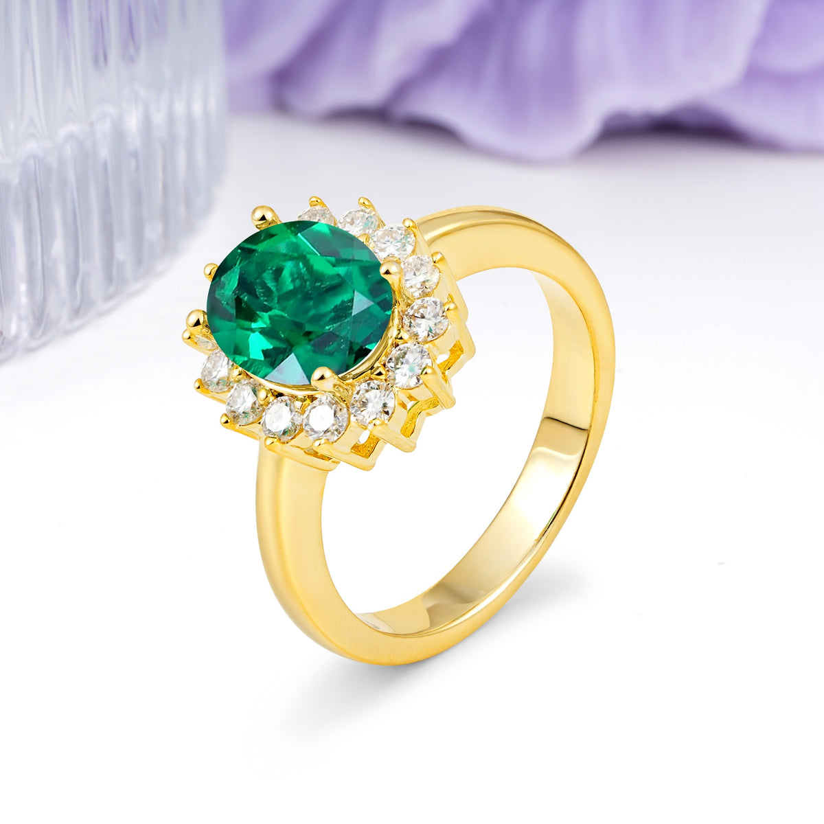 Luxury Classic 4-Prong Oval Cut Emerald Engagement Ring - Additional view