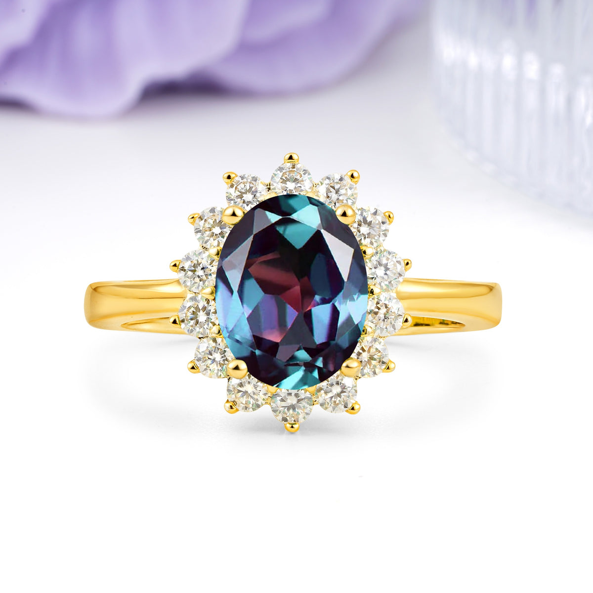 Luxury Classic 4-Prong Oval Cut Alexandrite Engagement Ring - Additional view