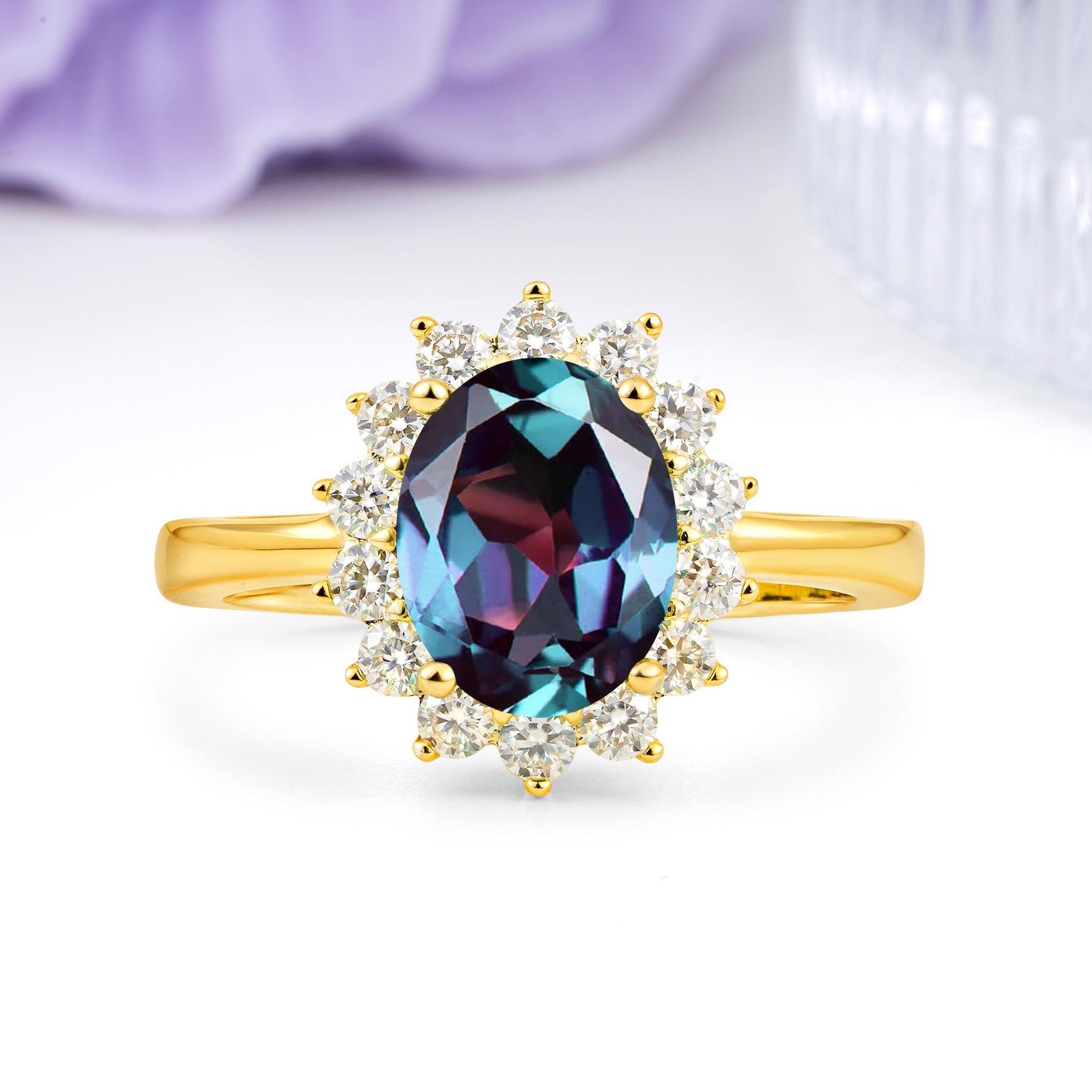 Luxury Classic 4-Prong Oval Cut Alexandrite Engagement Ring - Additional view
