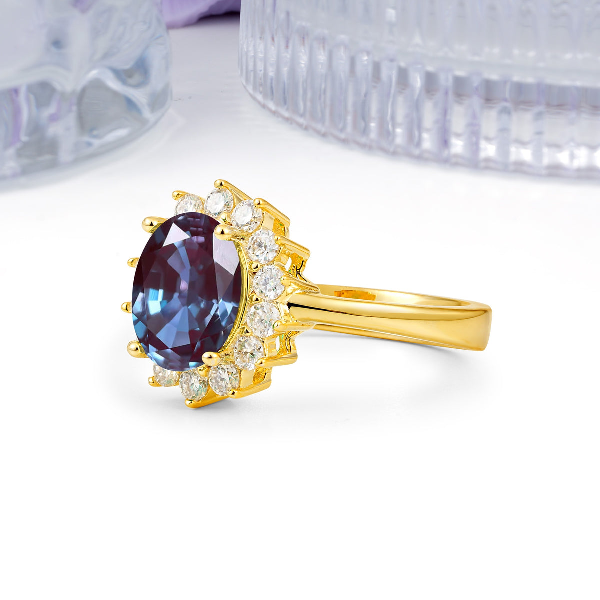 Luxury Classic 4-Prong Oval Cut Alexandrite Engagement Ring - Additional view