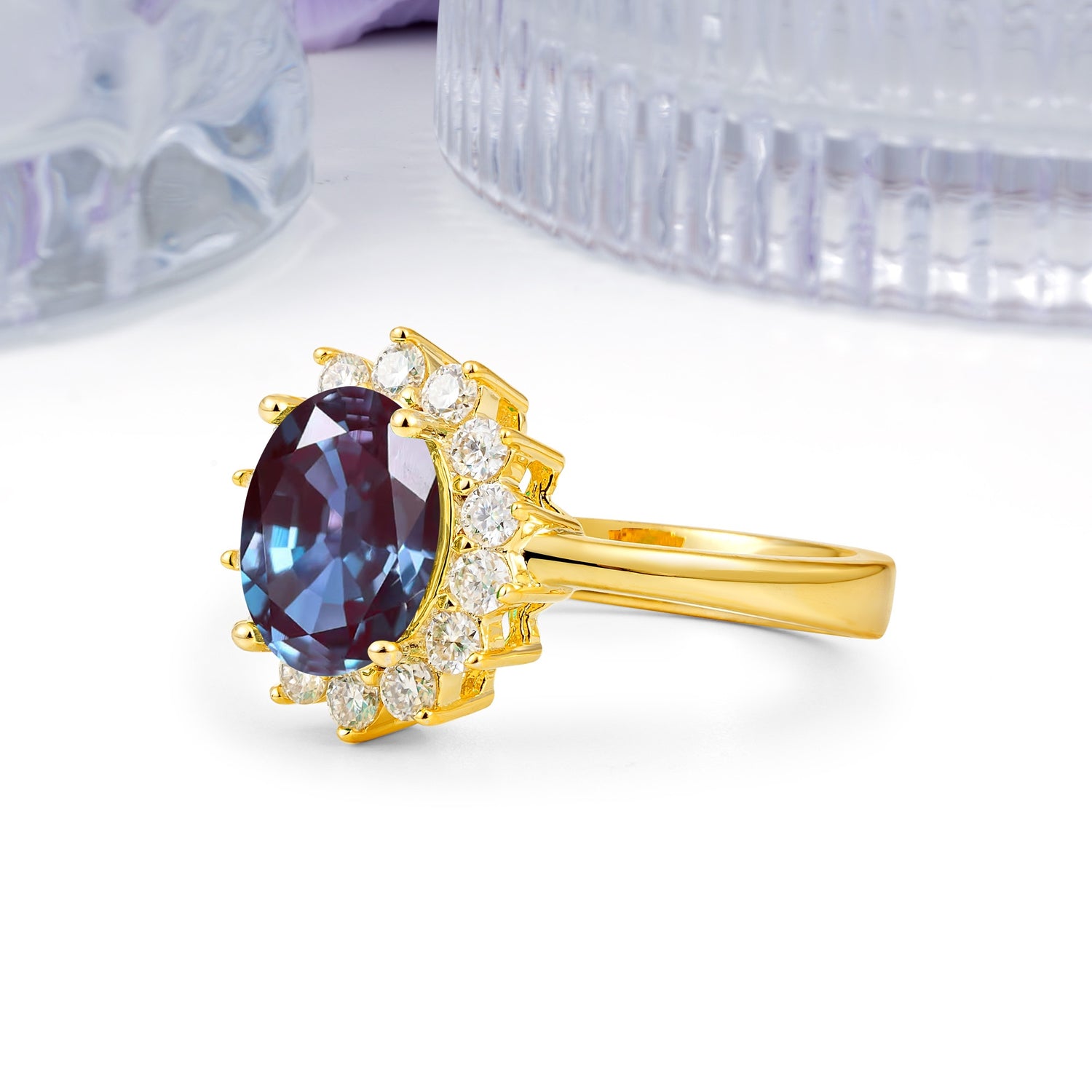 Luxury Classic 4-Prong Oval Cut Alexandrite Engagement Ring - Additional view