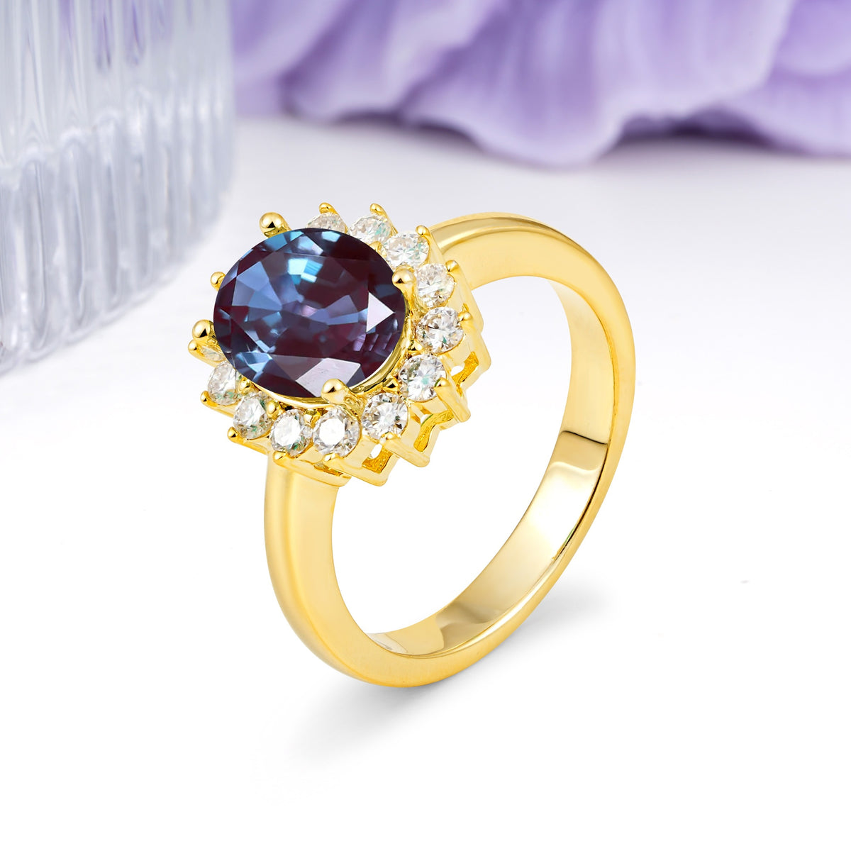 Luxury Classic 4-Prong Oval Cut Alexandrite Engagement Ring - Additional view