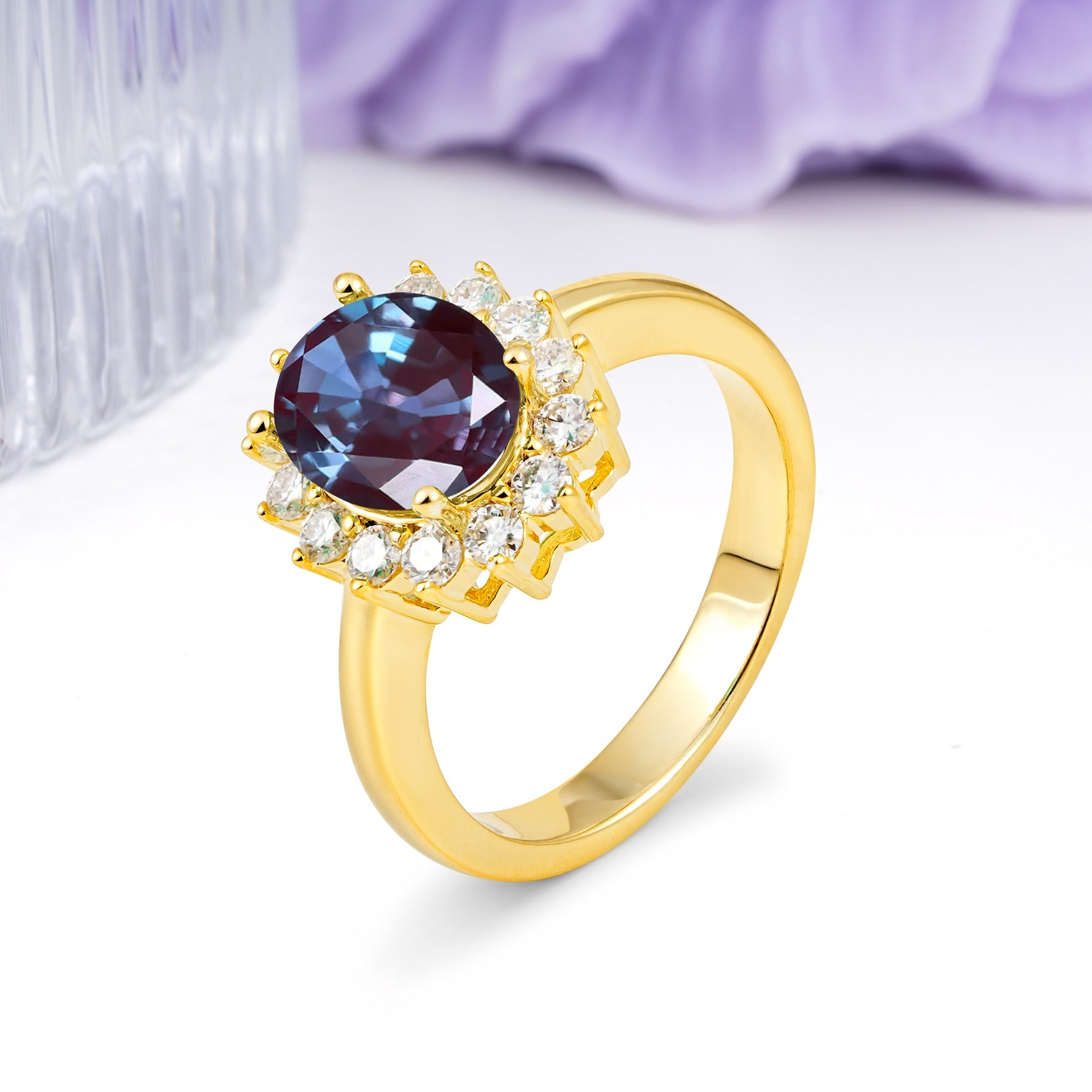 Luxury Classic 4-Prong Oval Cut Alexandrite Engagement Ring - Additional view