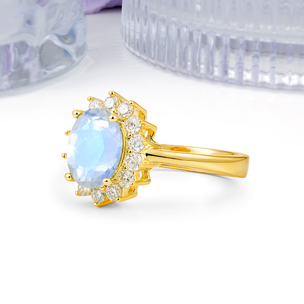 Luxury Classic 4-Prong Oval Cut Moonstone Engagement Ring - Additional view