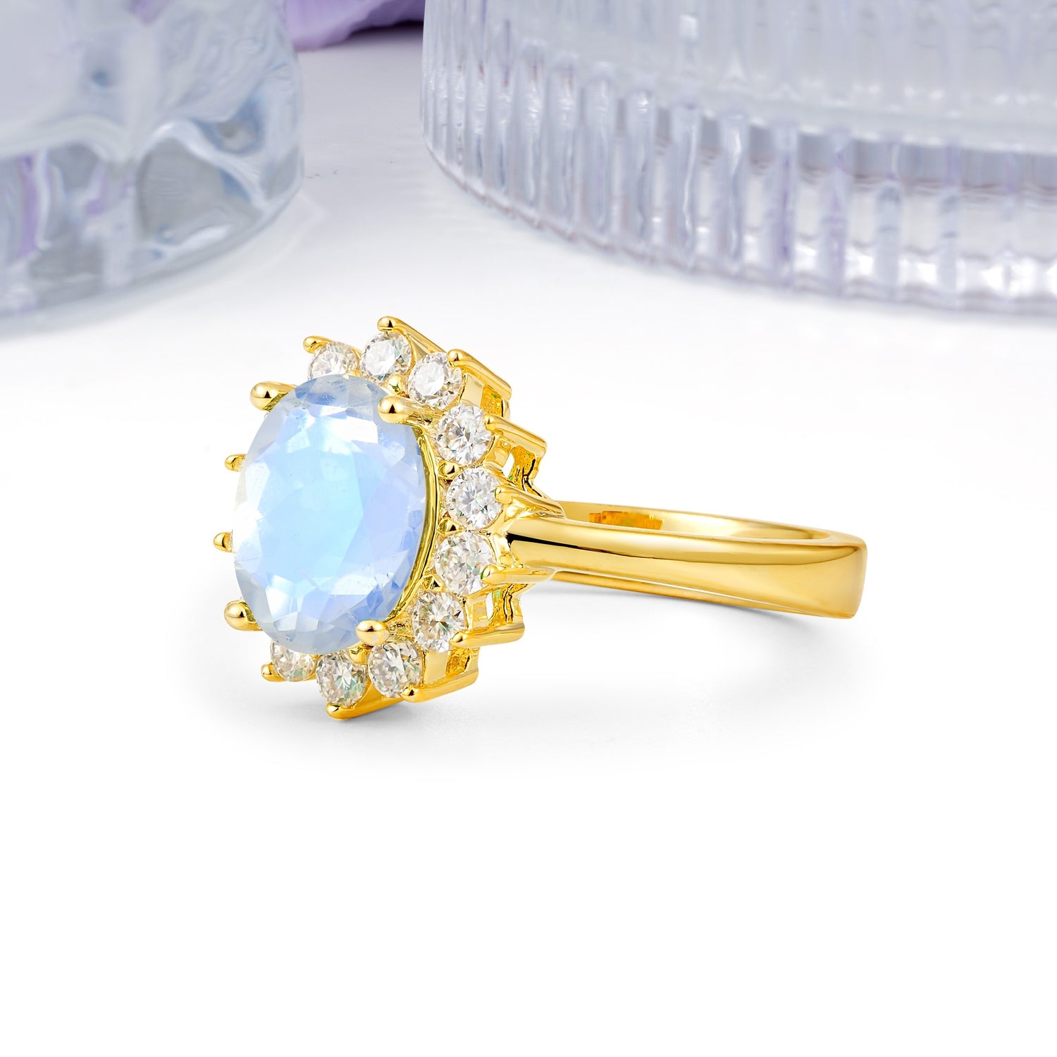 Luxury Classic 4-Prong Oval Cut Moonstone Engagement Ring - Additional view