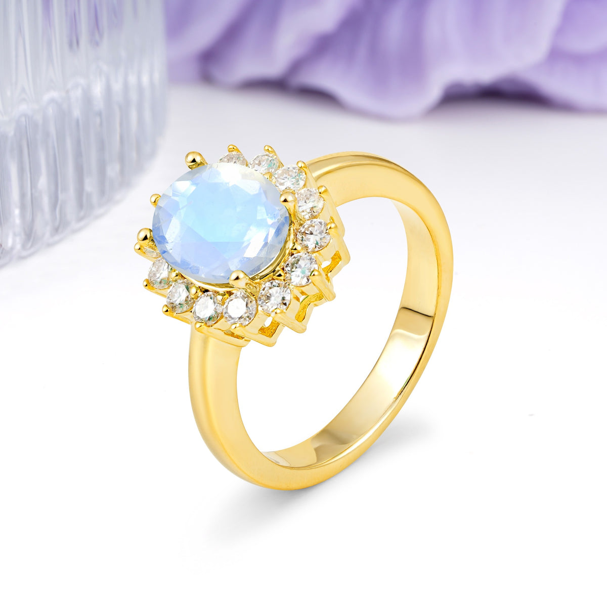 Luxury Classic 4-Prong Oval Cut Moonstone Engagement Ring - Additional view