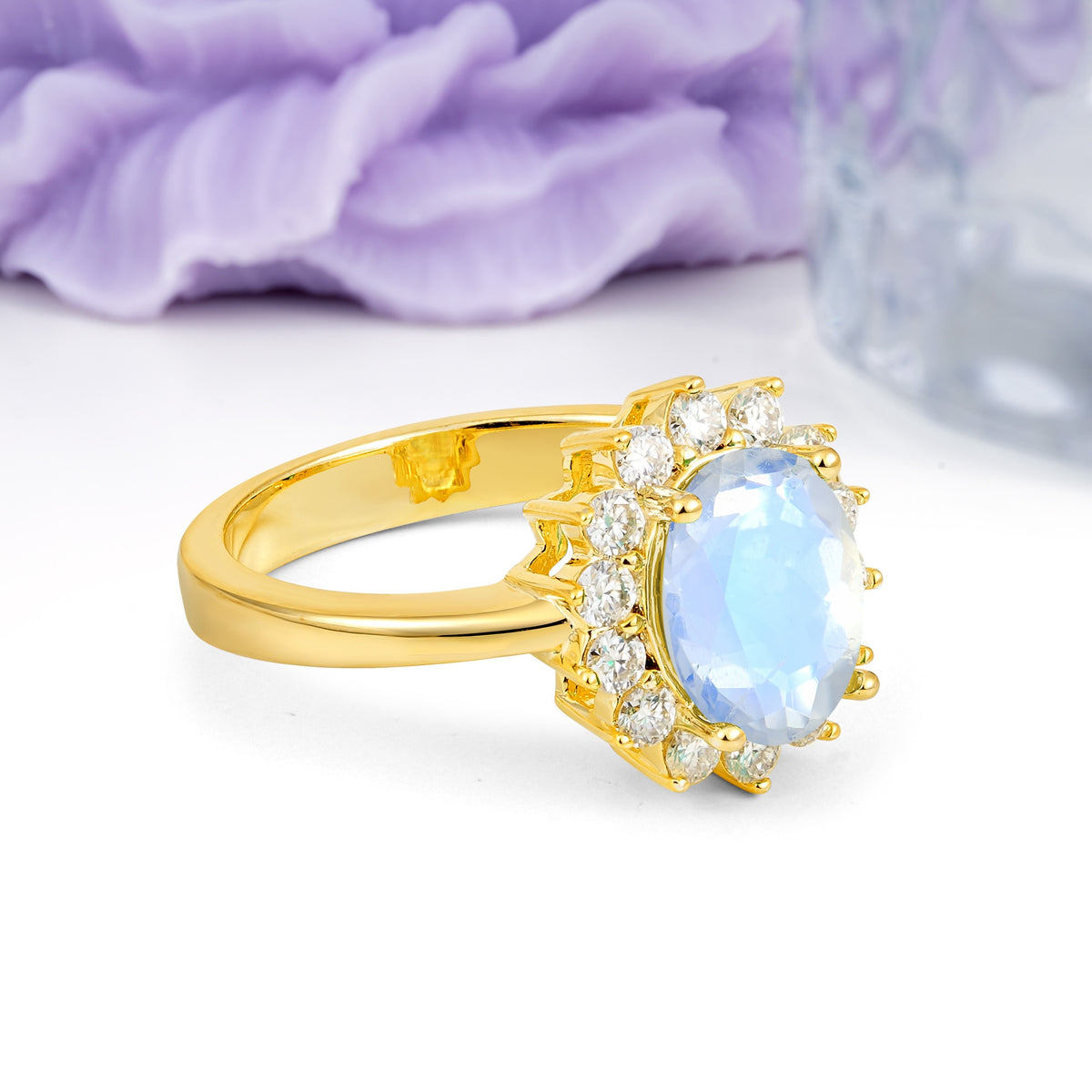 Luxury Classic 4-Prong Oval Cut Moonstone Engagement Ring - Additional view
