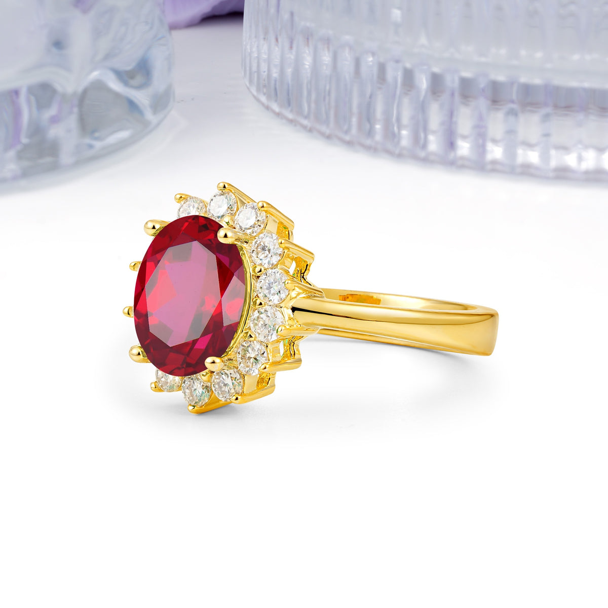 Luxury Classic 4-Prong Oval Cut Ruby Engagement Ring - Additional view