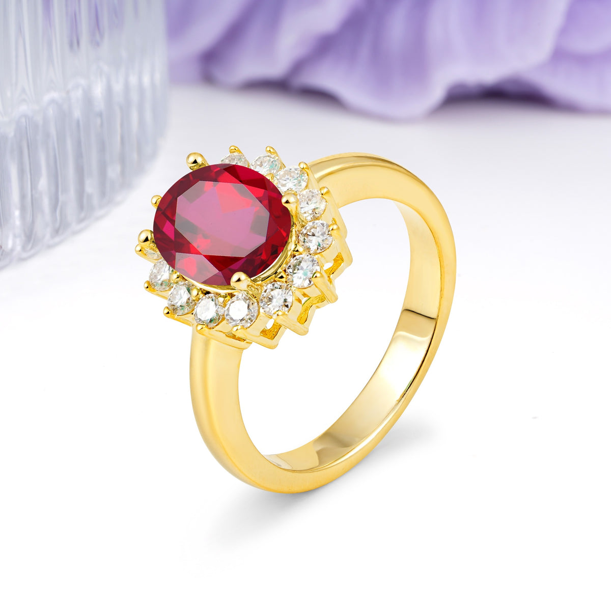 Luxury Classic 4-Prong Oval Cut Ruby Engagement Ring - Additional view