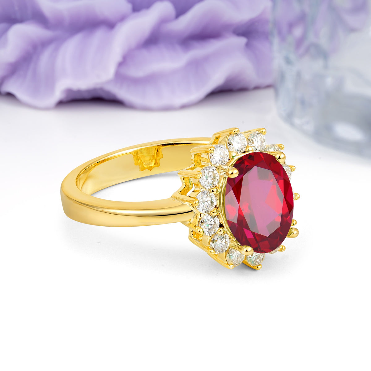 Luxury Classic 4-Prong Oval Cut Ruby Engagement Ring - Additional view