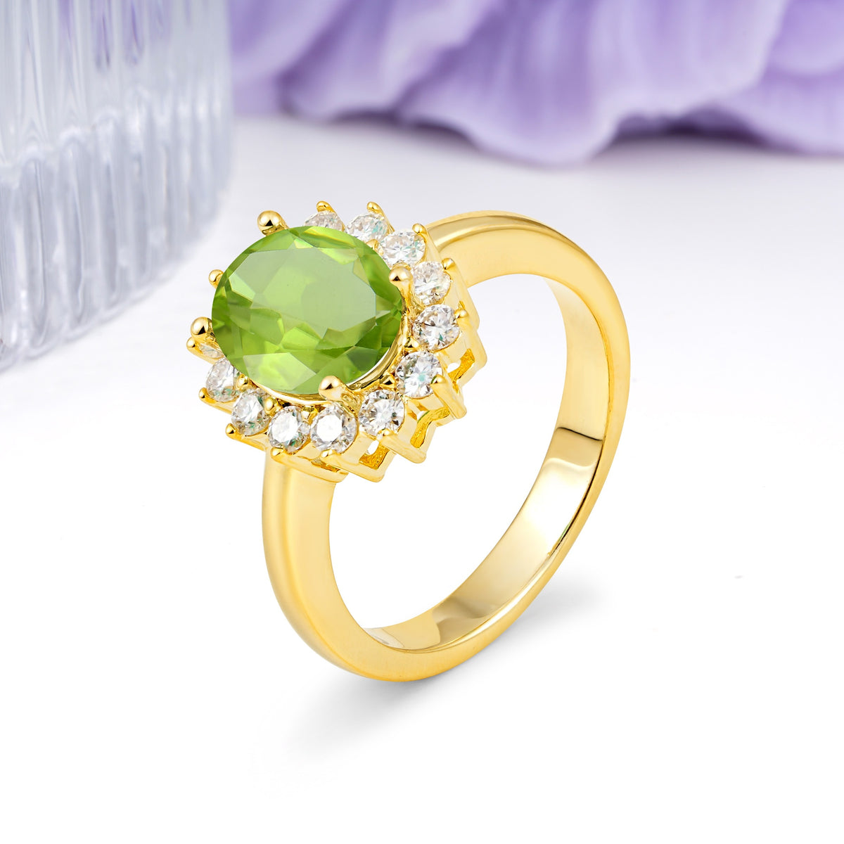 Luxury Classic 4-Prong Oval Cut Peridot Engagement Ring - Additional view