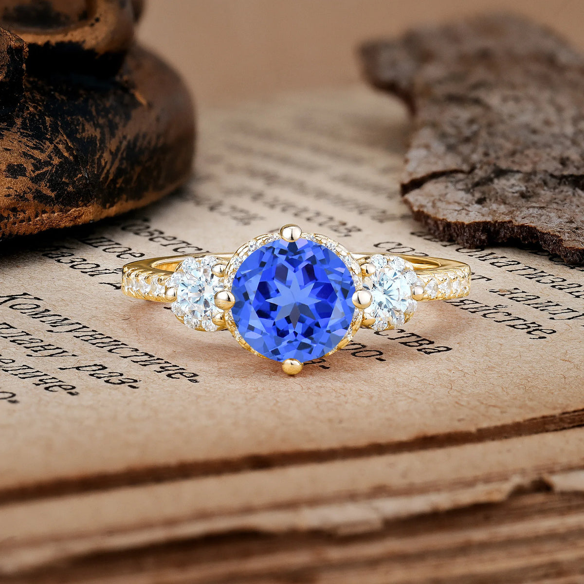 Luxurious and Dazzling 4 Prong Round Cut Sapphire Engagement Ring