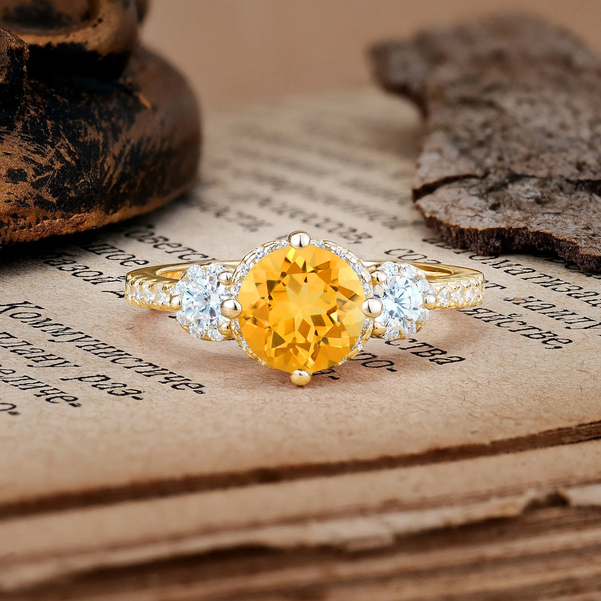 Luxurious and Dazzling 4 Prong Round Cut Citrine Engagement Ring