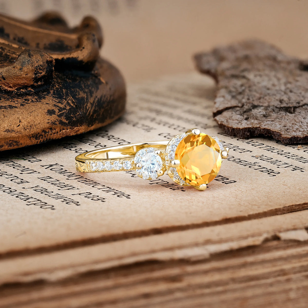 Luxurious and Dazzling 4 Prong Round Cut Citrine Engagement Ring