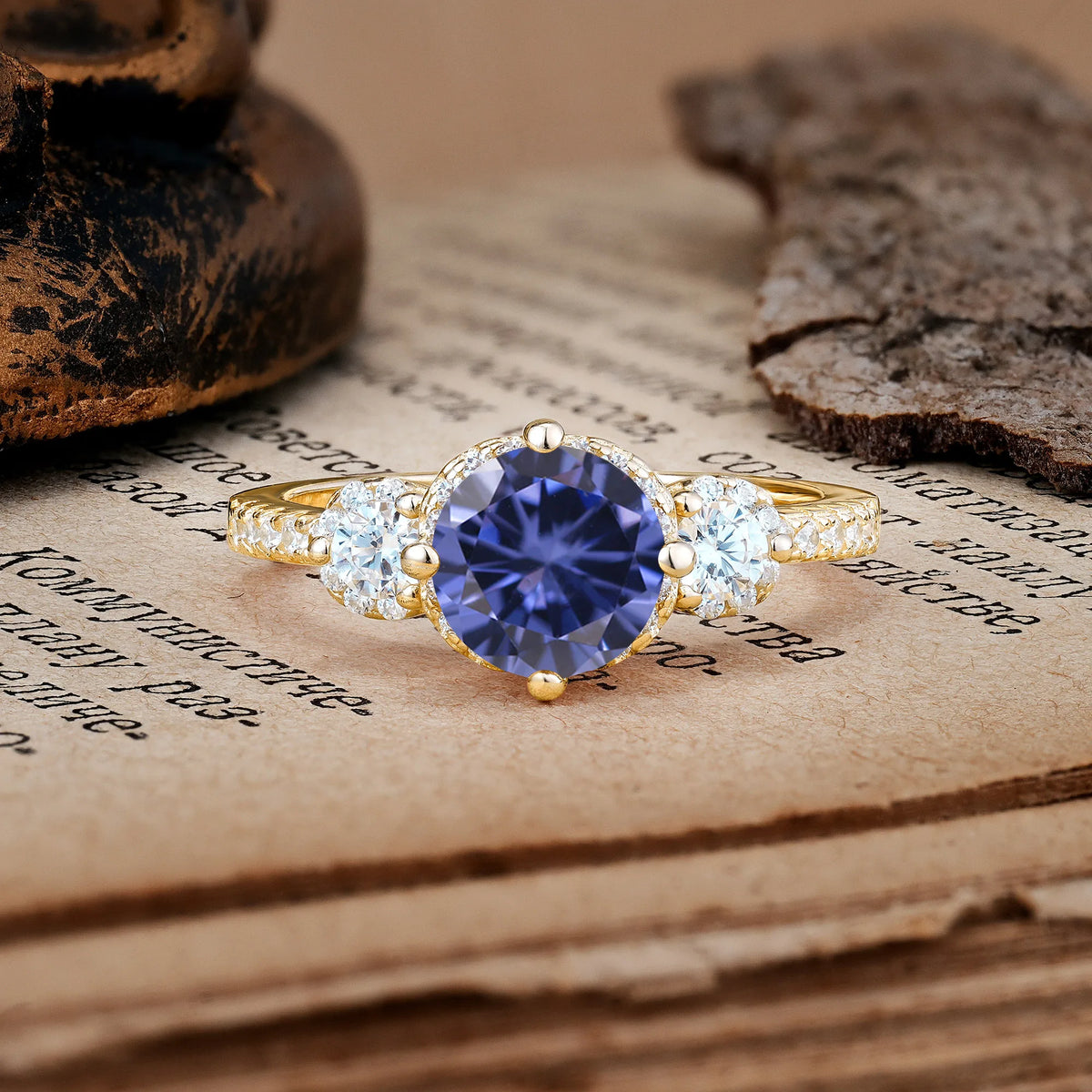 Luxurious and Dazzling 4 Prong Round Cut Tanzanite Engagement Ring