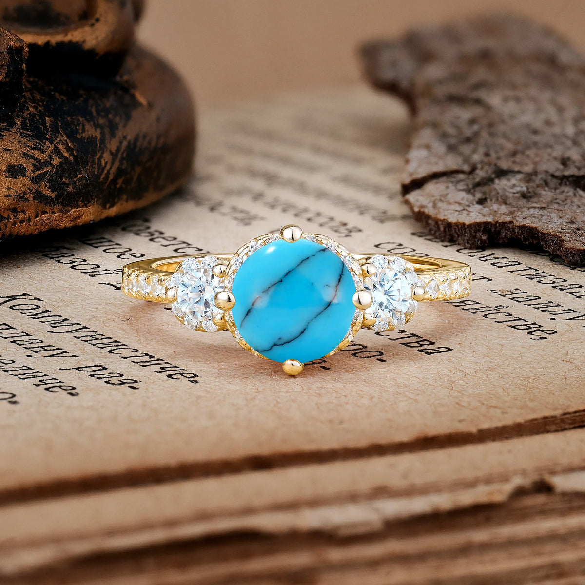 Luxurious and Dazzling 4 Prong Round Cut Turquoise Engagement Ring