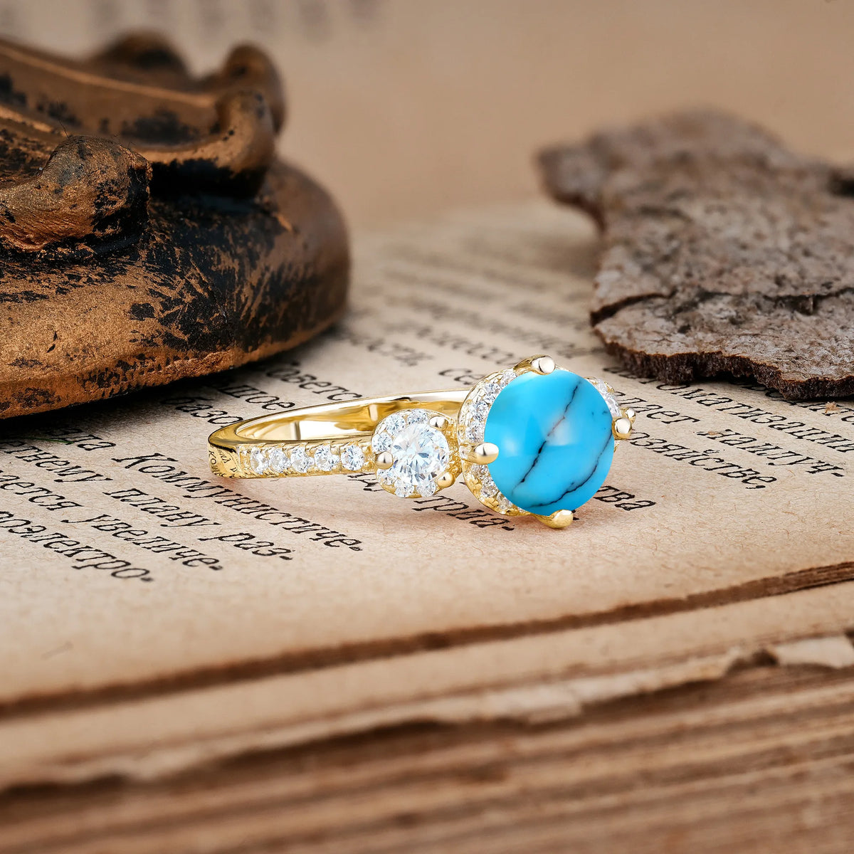 Luxurious and Dazzling 4 Prong Round Cut Turquoise Engagement Ring