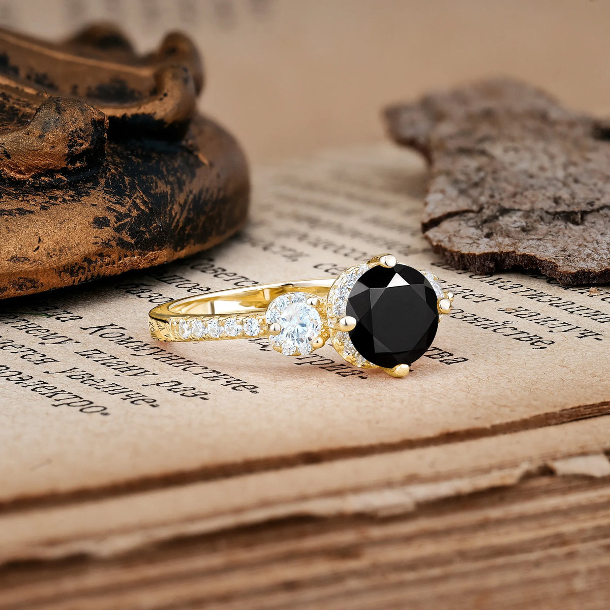 Luxurious and Dazzling 4 Prong Round Cut Black Onyx Engagement Ring