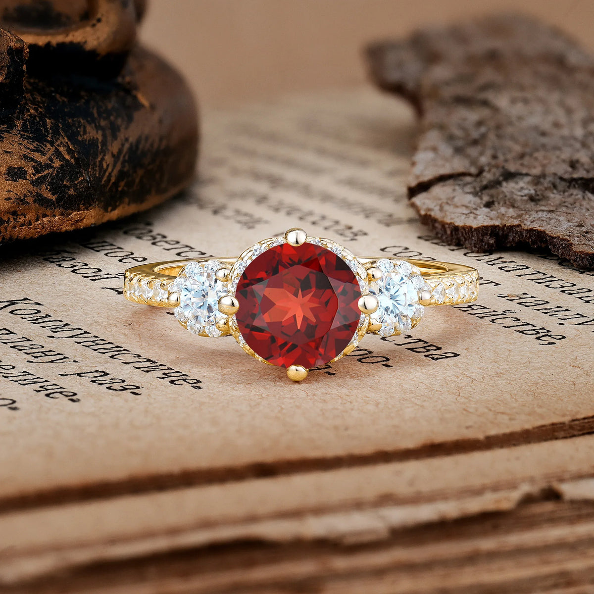 Luxurious and Dazzling 4 Prong Round Cut Garnet Engagement Ring