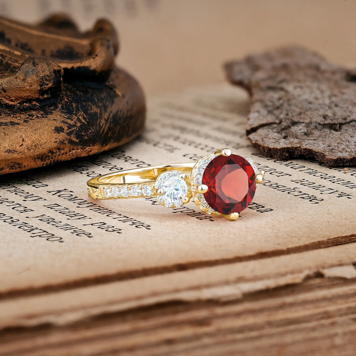 Luxurious and Dazzling 4 Prong Round Cut Garnet Engagement Ring