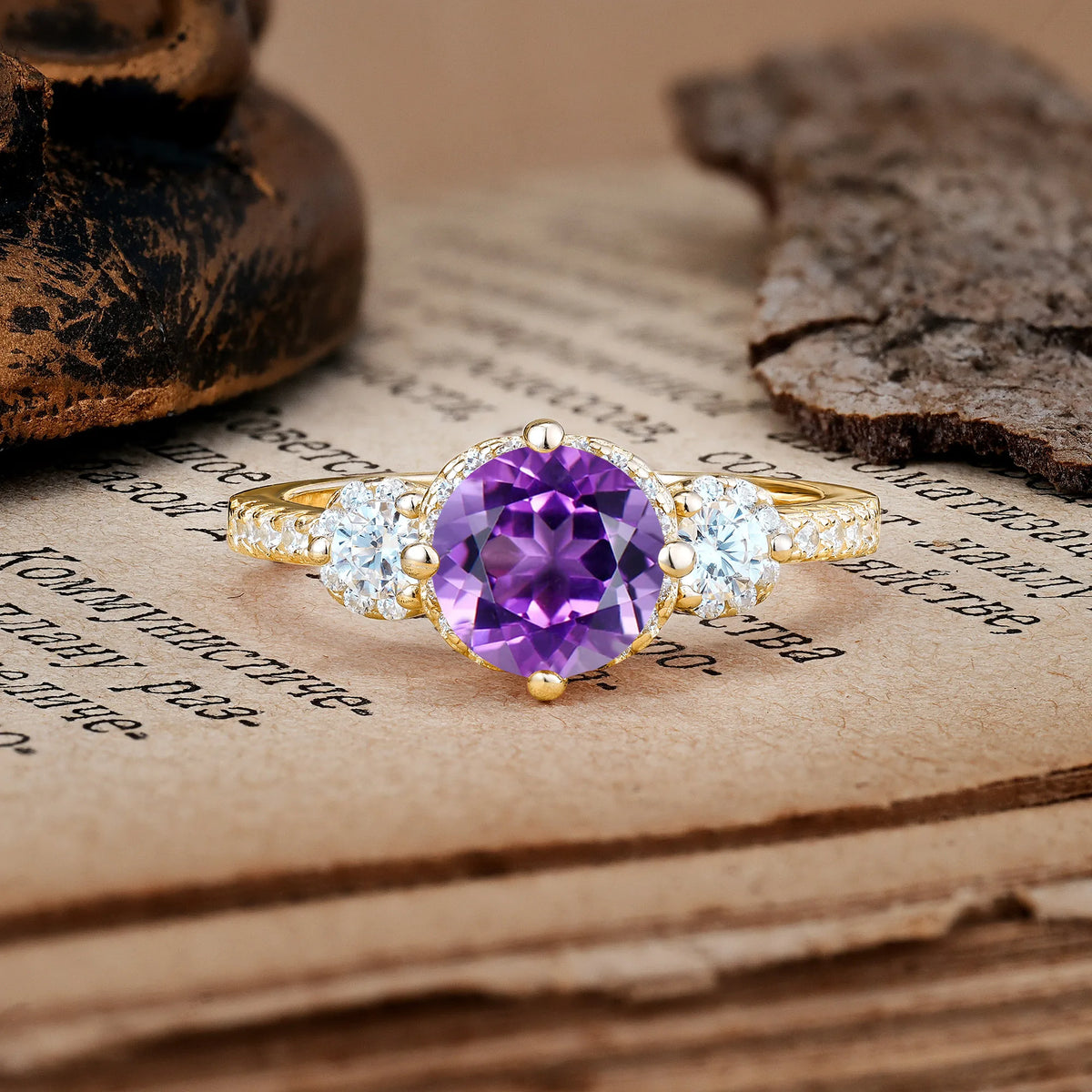 Luxurious and Dazzling 4 Prong Round Cut Amethyst Engagement Ring