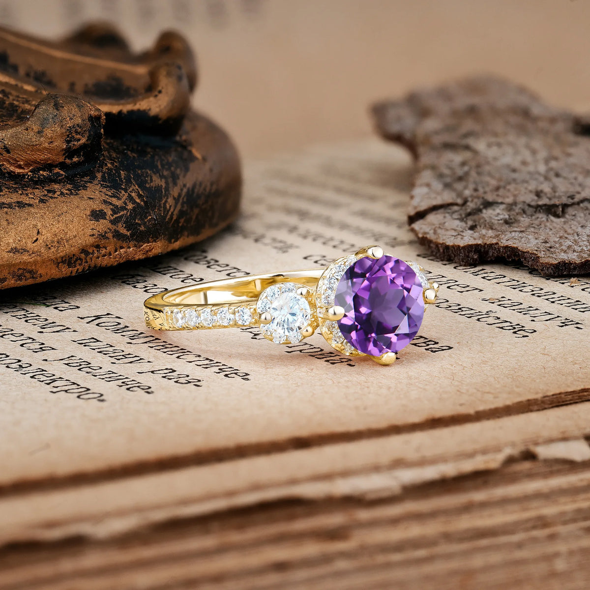 Luxurious and Dazzling 4 Prong Round Cut Amethyst Engagement Ring