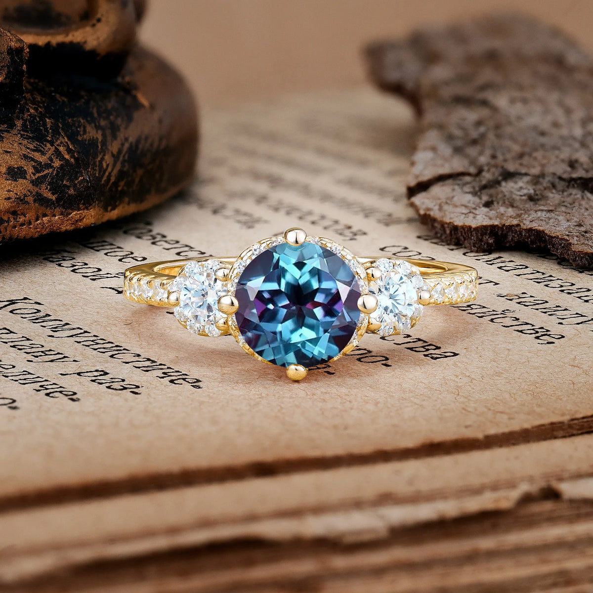 Luxurious and Dazzling 4 Prong Round Cut Alexandrite Engagement Ring