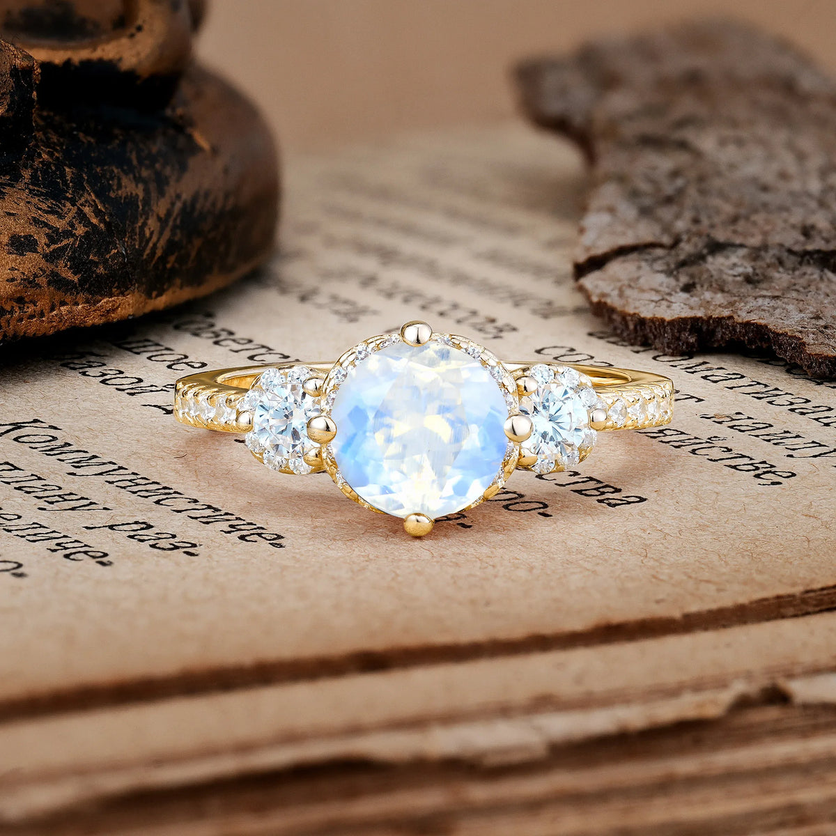 Luxurious and Dazzling 4 Prong Round Cut Moonstone Engagement Ring