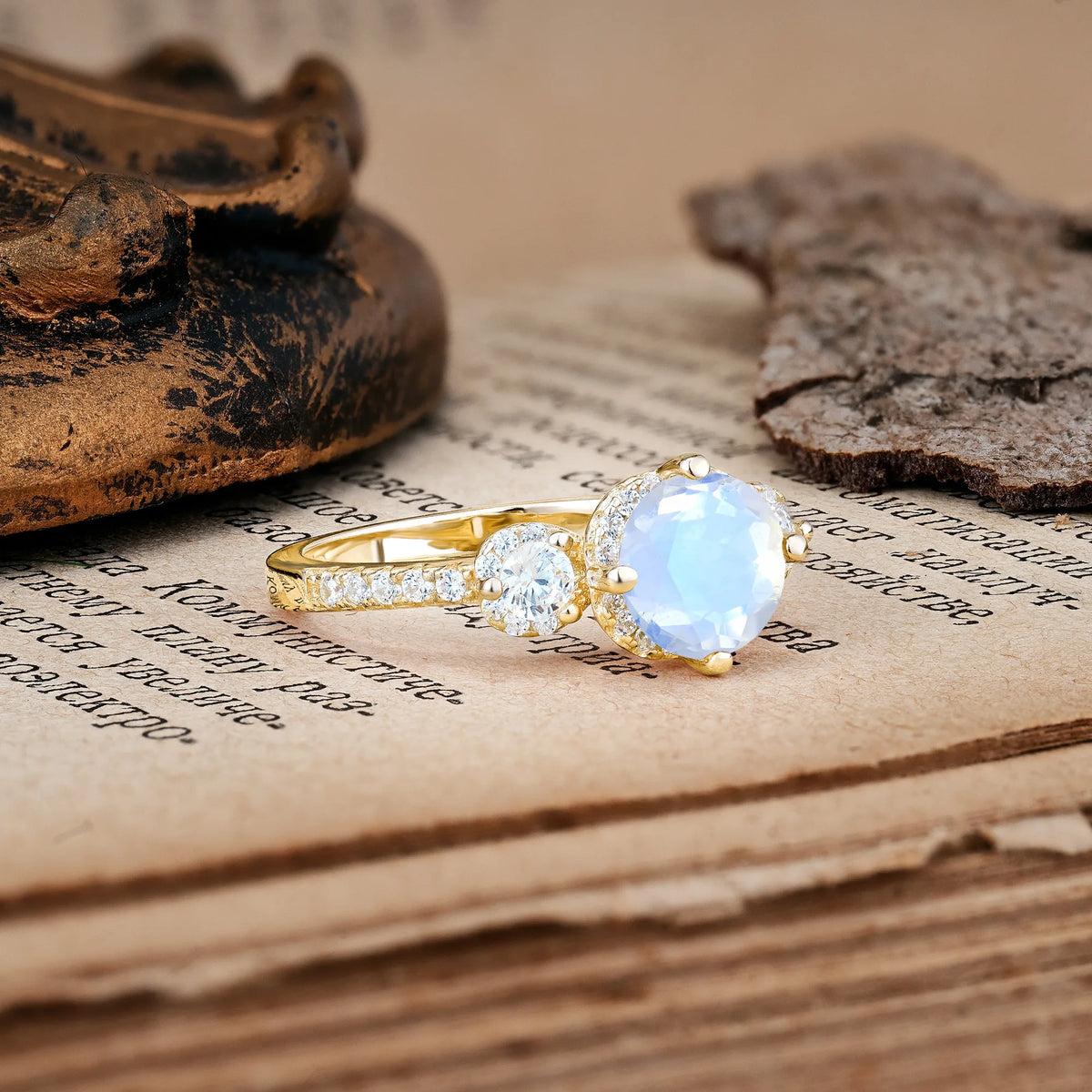 Luxurious and Dazzling 4 Prong Round Cut Moonstone Engagement Ring